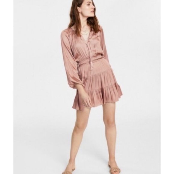 MINKPINK Drawstring Waist Peasant Dress Dusty Nude M - Picture 1 of 4